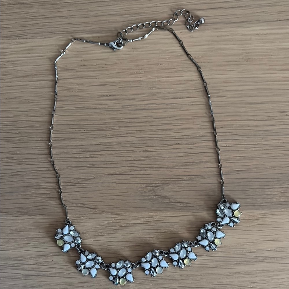 Silver and White Floral Charm Necklace